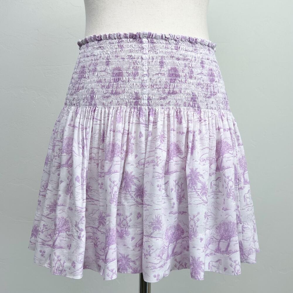 Koch Feminine Lilac Toile Smocked Waist Flowy Shorts Mini Erica Skirt SMALL